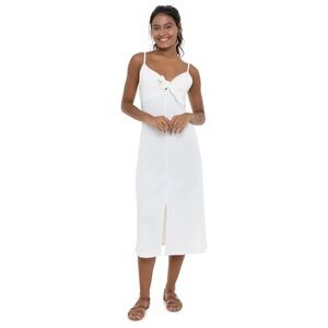Roxy Bittersweet Step White Midi Dress with Front Tie Linen Blend XS